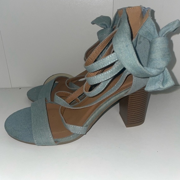 Y2k Denim heels Blue heels zip up strappy heels - Picture 4 of 7